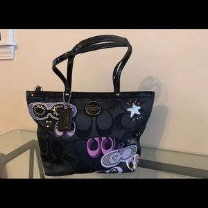 COACH Black Poppy Applique Sequin Tote